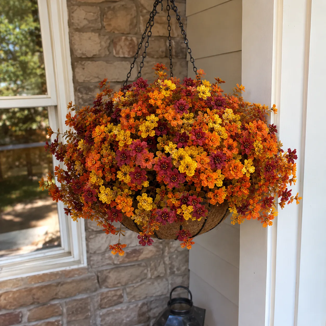 Customer window box fall flower arrangement