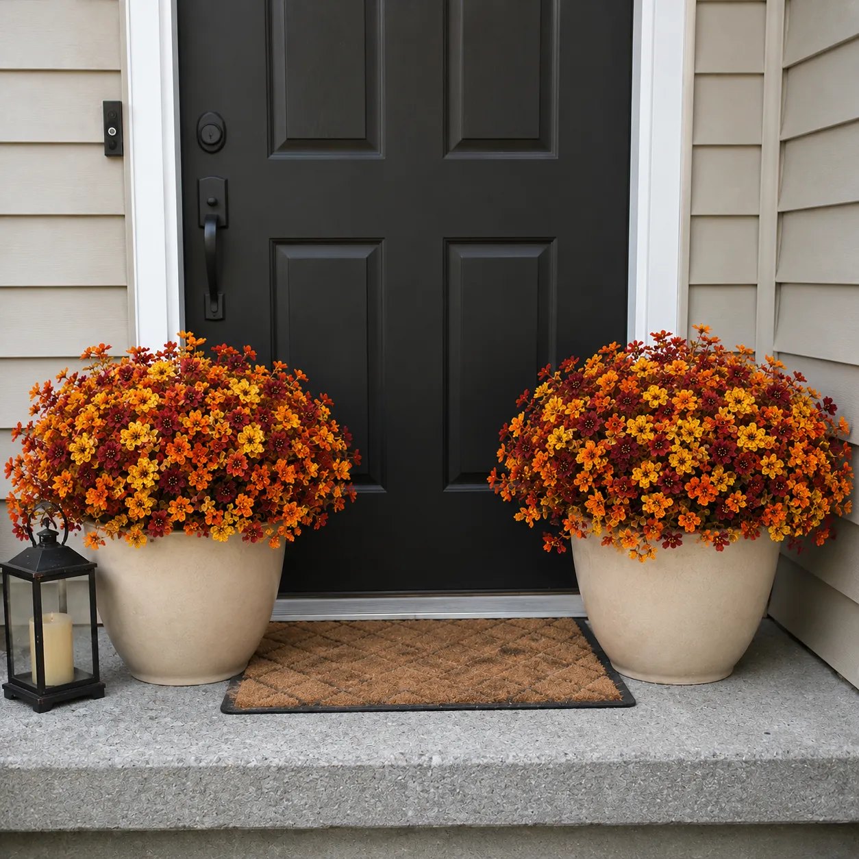 Customer front door fall flower display