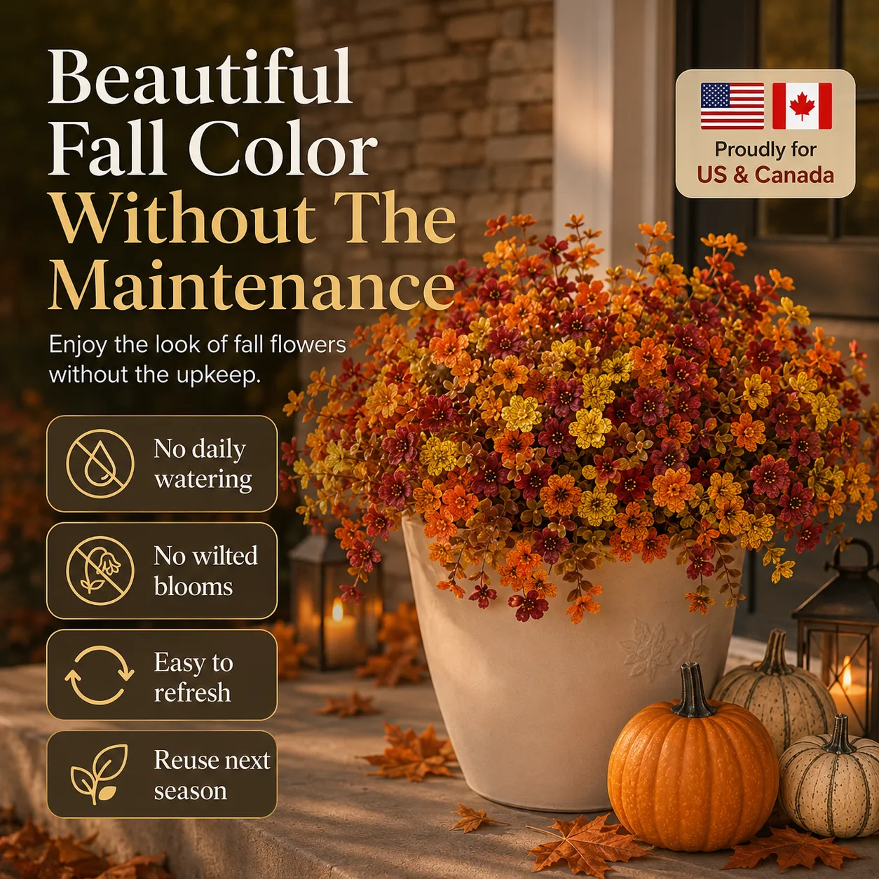Maintenance-free fall porch flower display