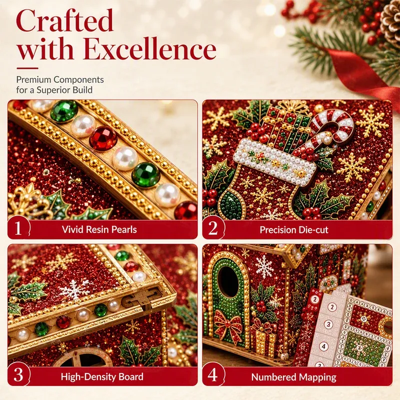 Completed pearl Christmas craft with detailed festive design