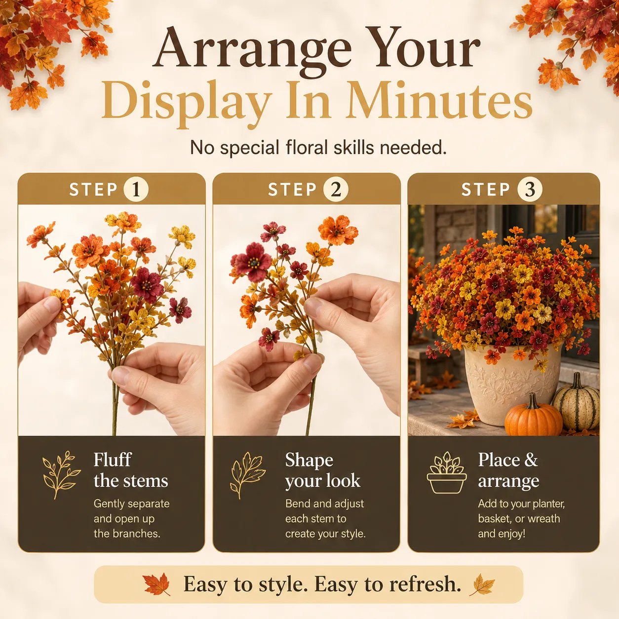 How to arrange faux fall flower stems